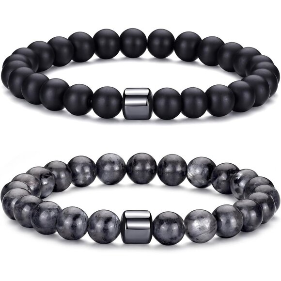⚡Rankeef Men 2 Black Flash Tiger Eye 8MM Natural Stone Crystal Beaded Bracelet - Picture 1 of 7